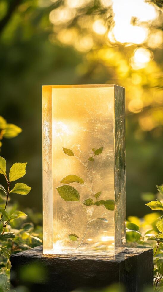 See Through Green Display with Eco Conscious Material Presentation photo