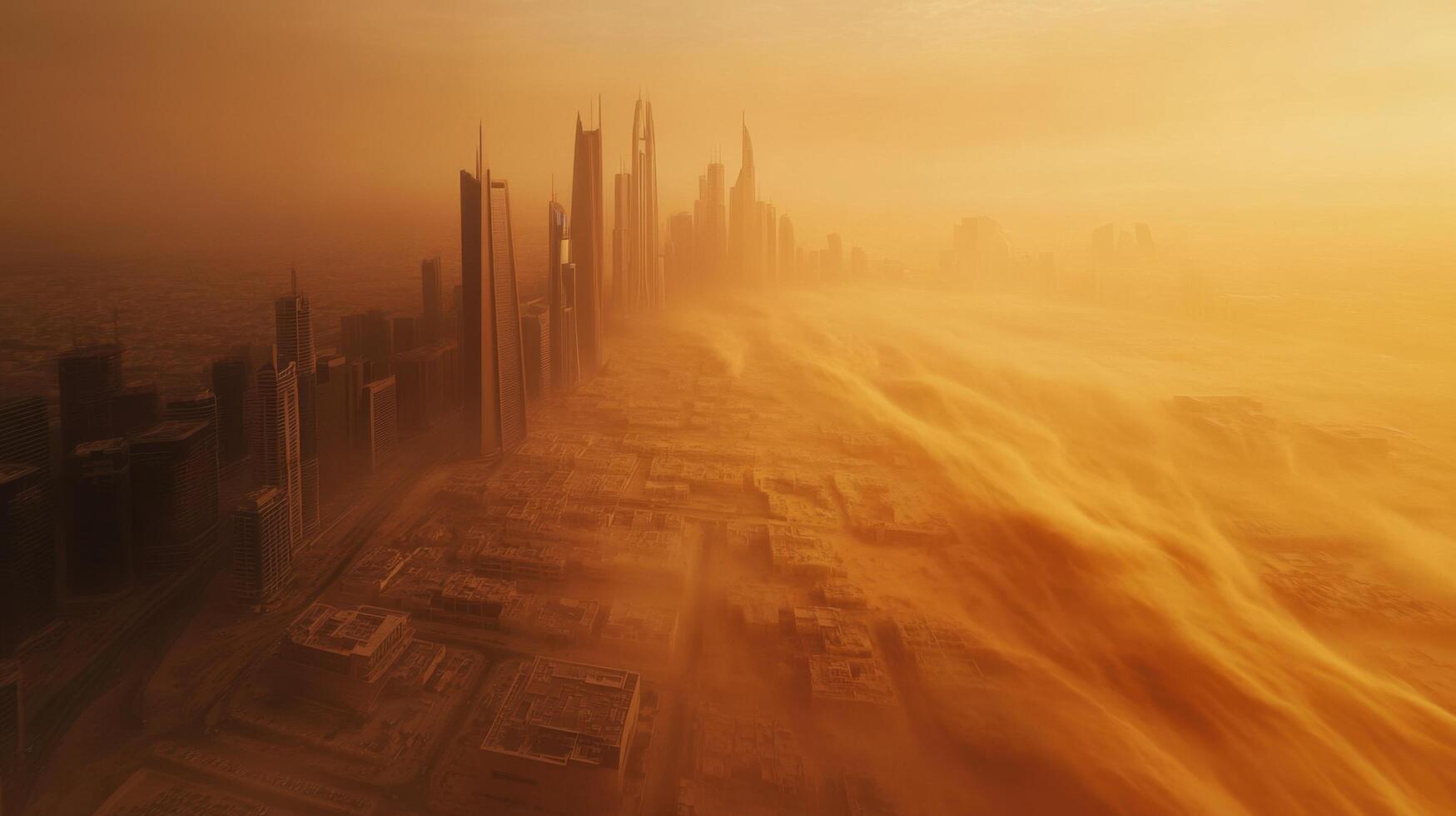 Sky High Sand Curtain Engulfing Urban Streets In Summer Heat photo