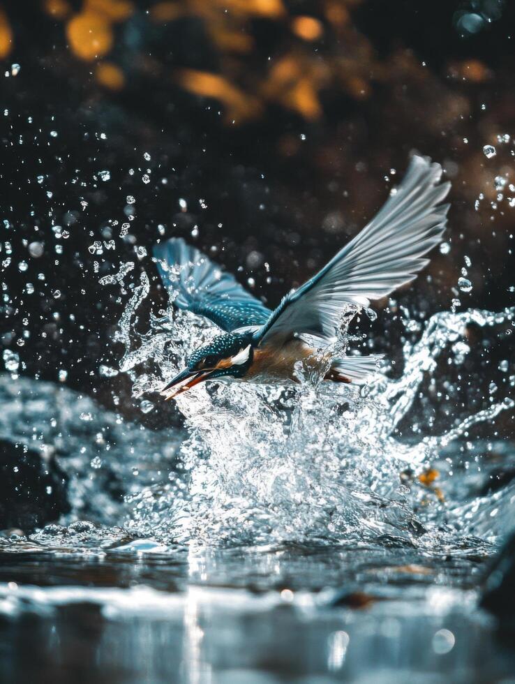 Sharpshooting Aquatic Hunter Leaping Into Transparent Depths photo