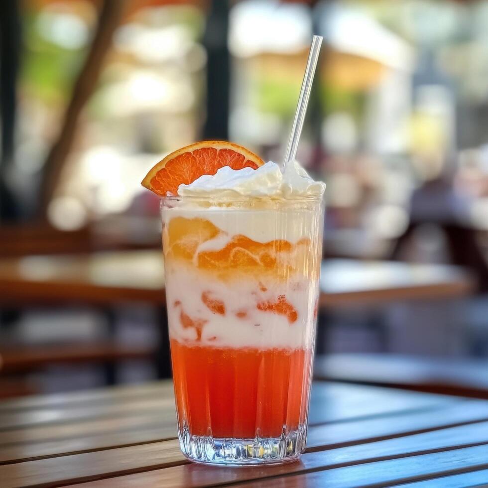 Sparkling Italian Cream Beverage Featuring Blood Orange and Rich Vanilla photo