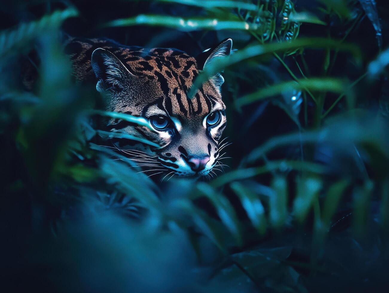 Stealthy Patterned Stalker Passing Through Thick Brush photo