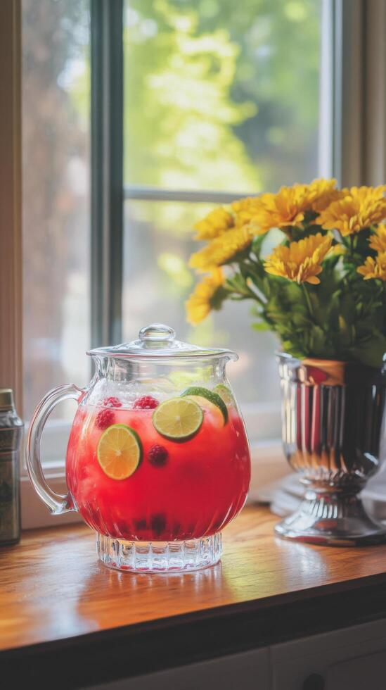 Summer Agua Fresca Blended with Raspberry and Lime photo