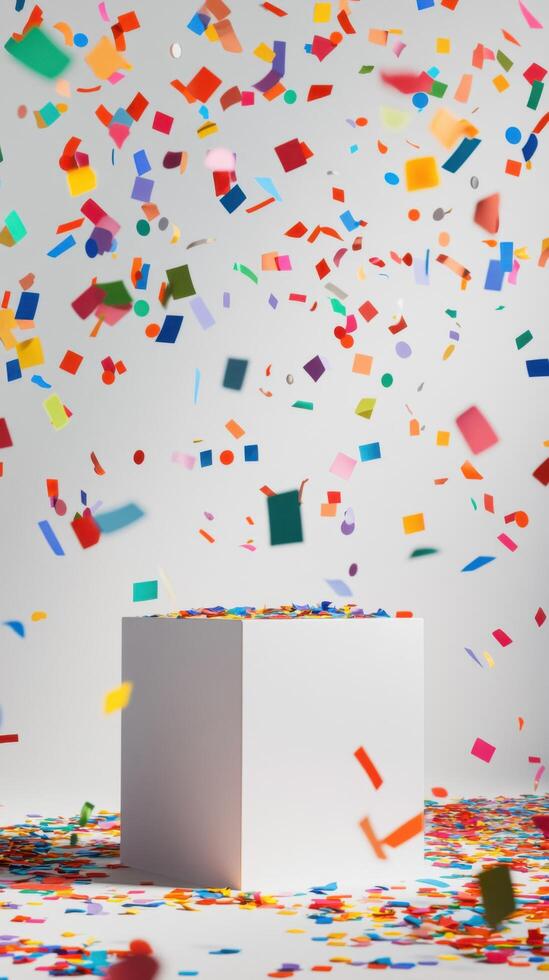 Vibrant Confetti Decorations on Bright and Festive White Backdrop photo