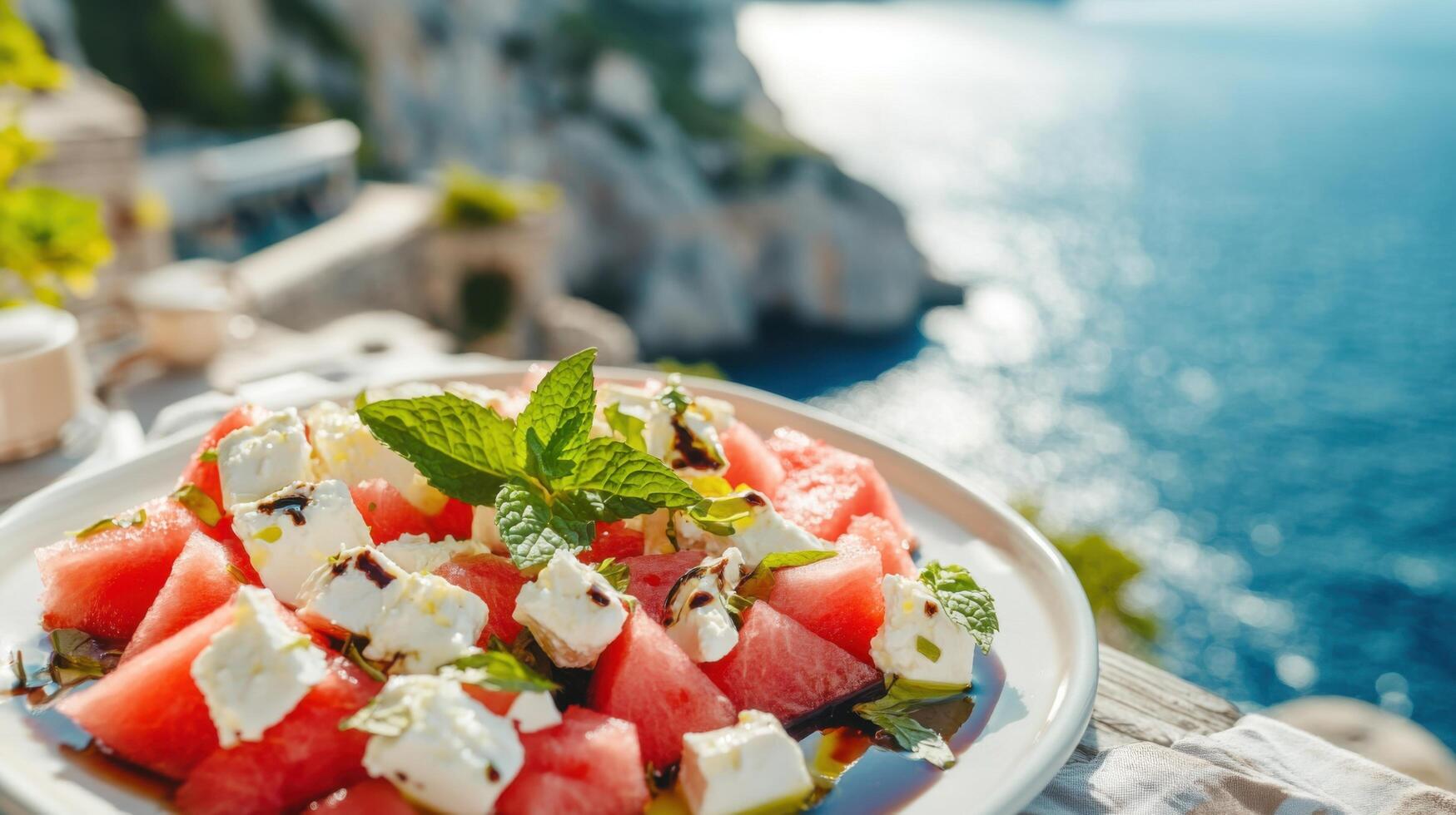 Vibrant Summer Salad Combining Sweet Melon and Tangy Cheese photo
