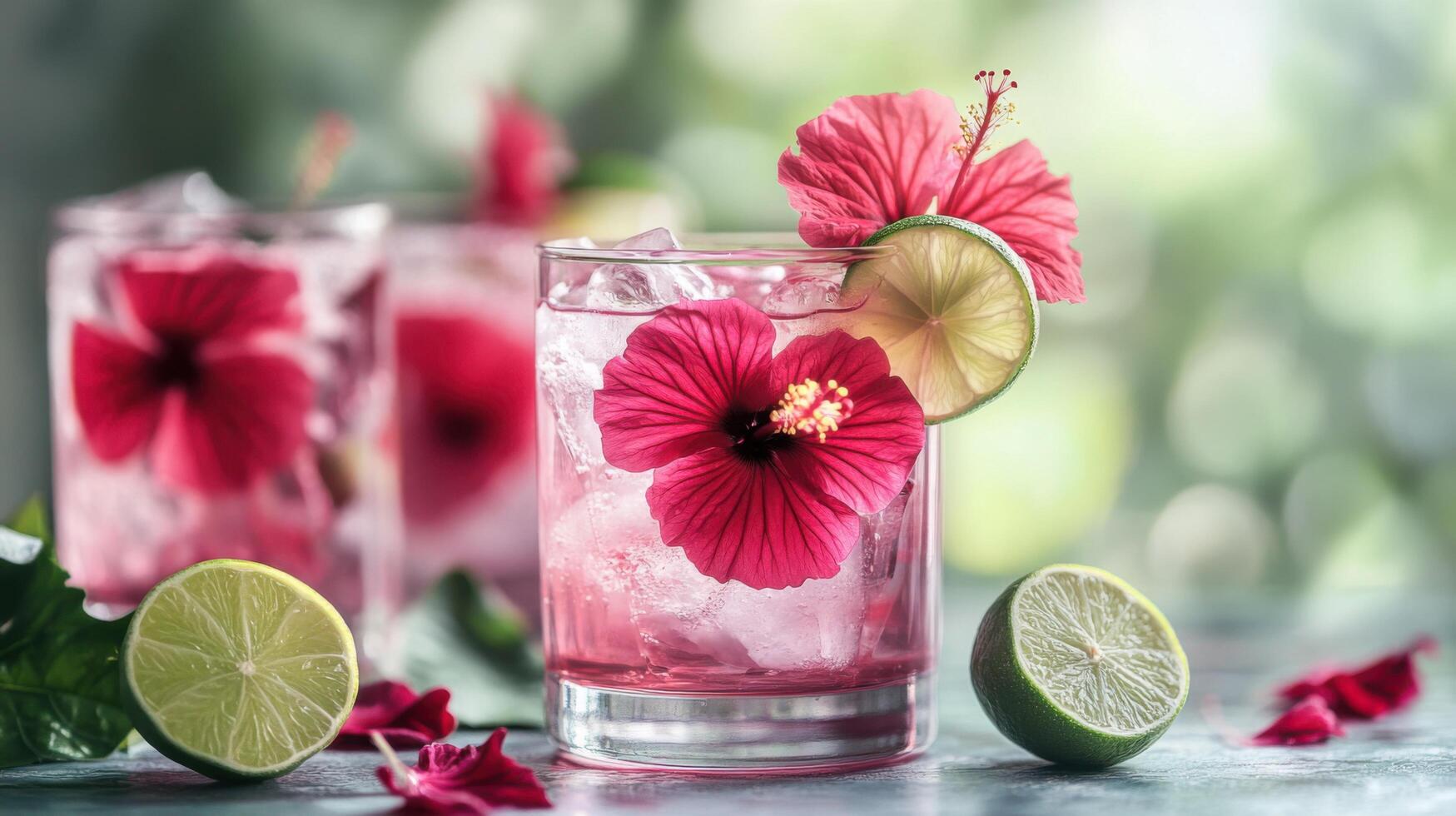 Zesty Hibiscus Cooler with Lime in Garden Restaurant Setting photo