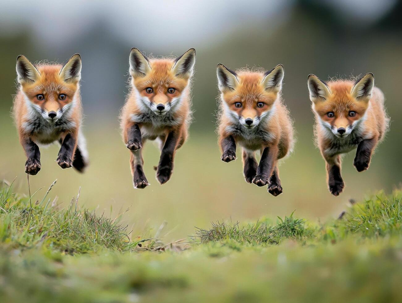 Youthful Cunning Hunters Focusing on Exact Leaping Skills photo