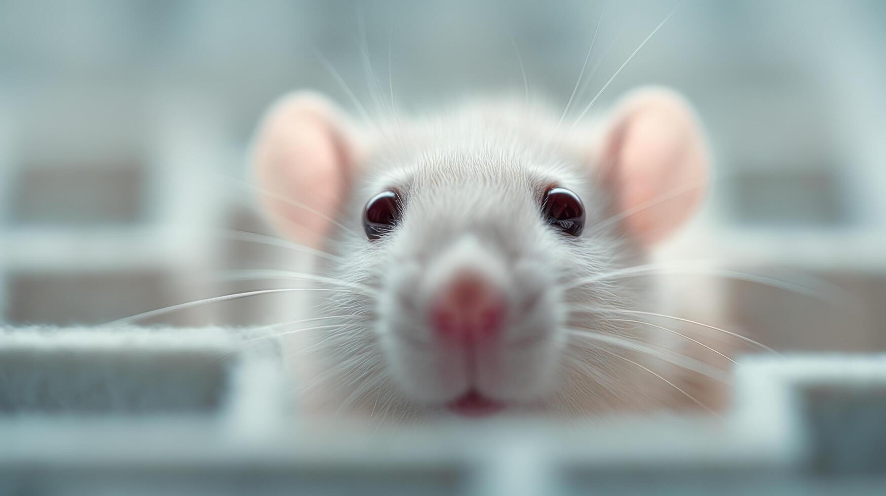 A clever white rat shows curiosity inside a detailed maze plan photo