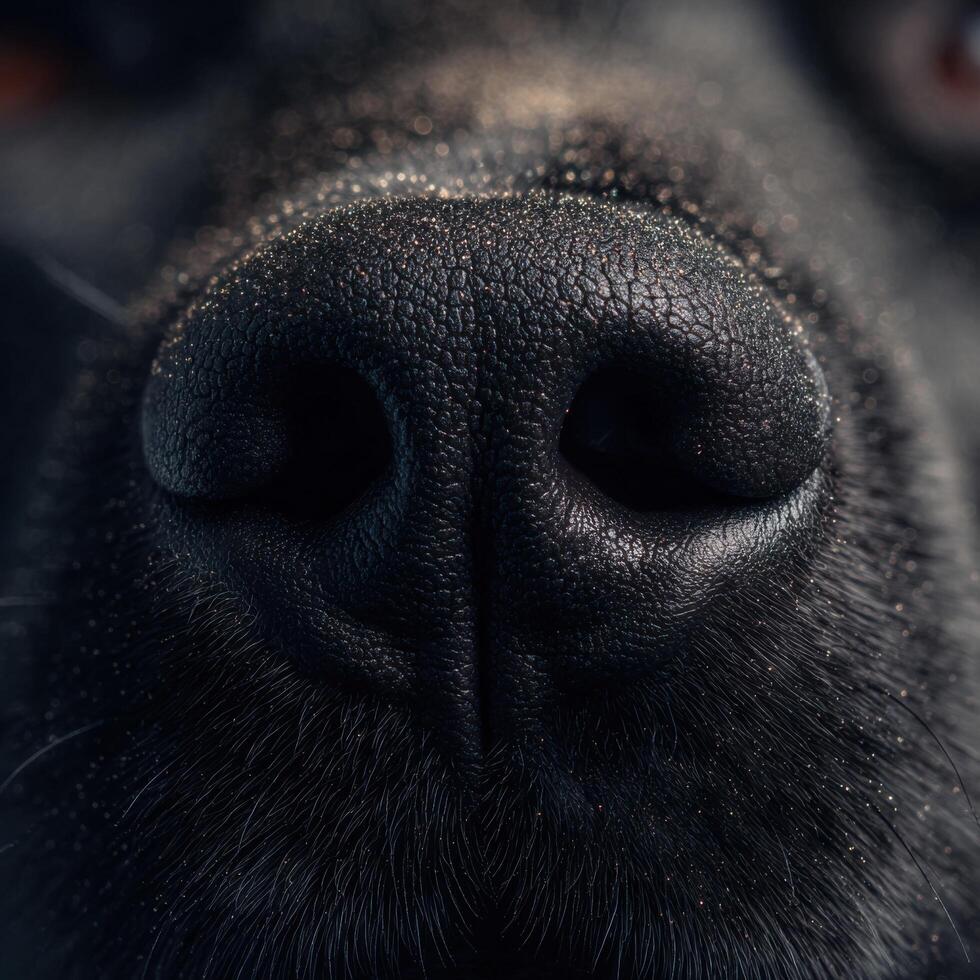 A detailed close shot of minute dust on a dogs parched nose photo
