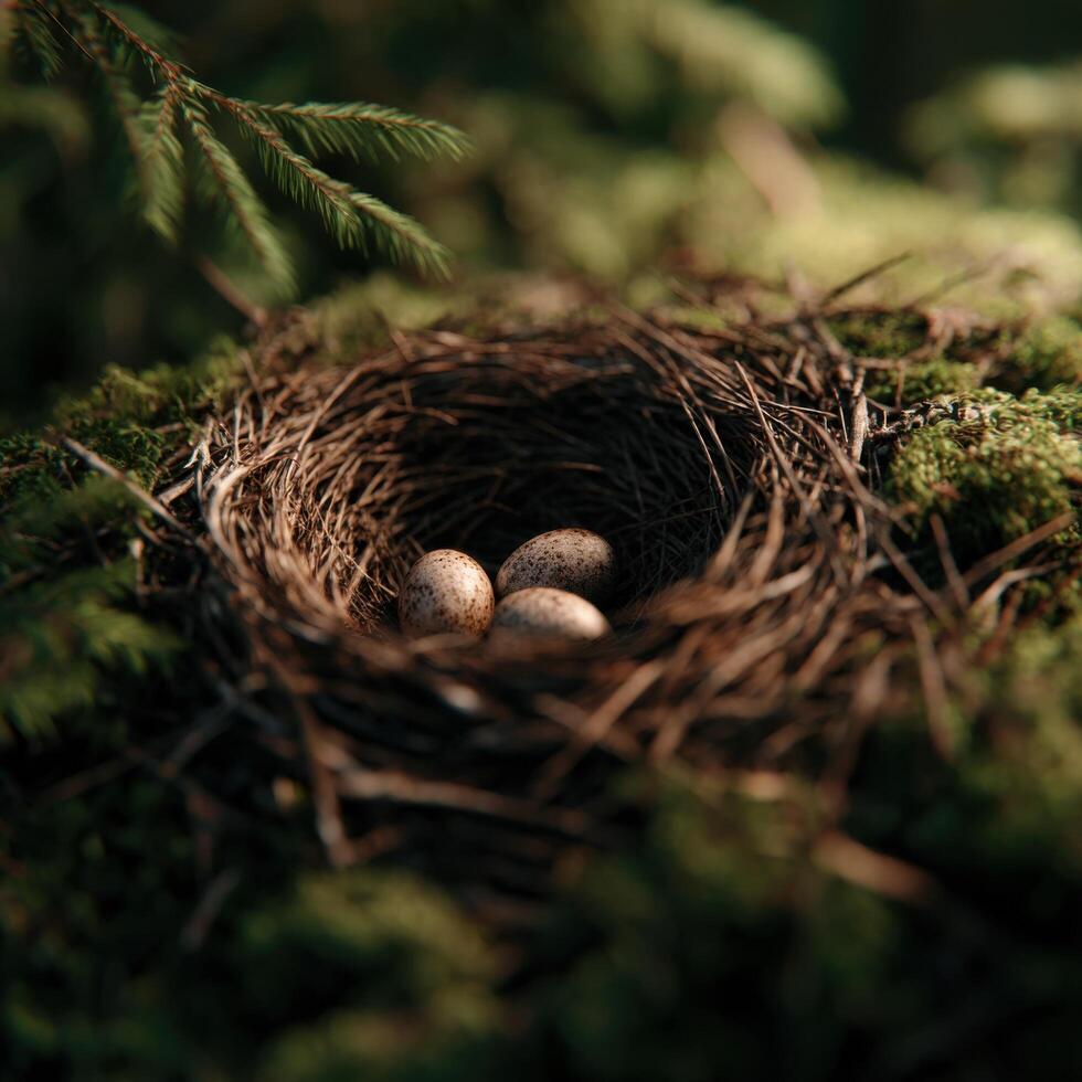 A natural birds nest contains eggs symbolizing hope and new beginnings photo