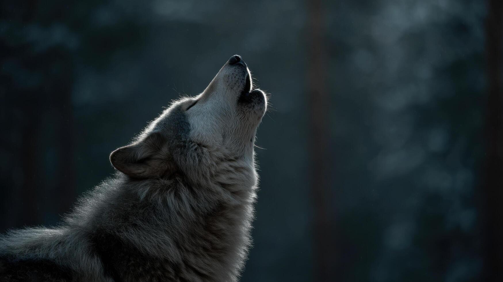A lone wolf gracefully howls towards the full moon in summer photo