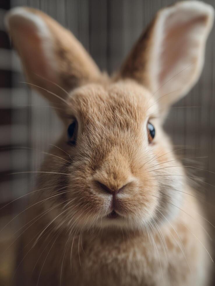 A reserved little rabbit watches gently while its nose twitches fast photo
