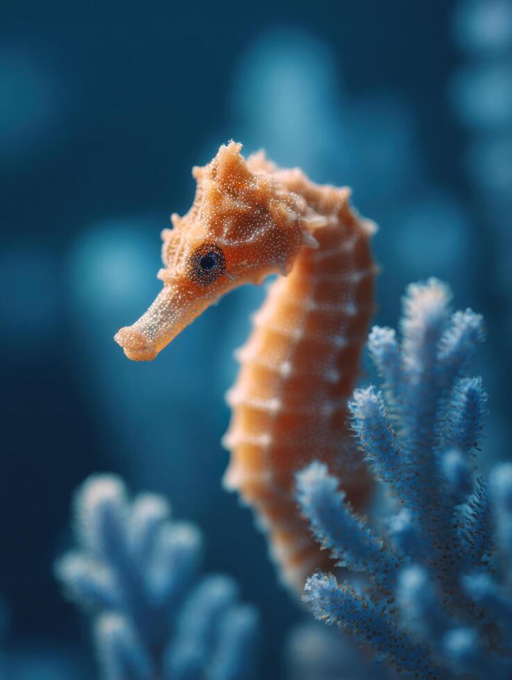 A reserved seahorse somewhat obscured by colorful coral growth photo