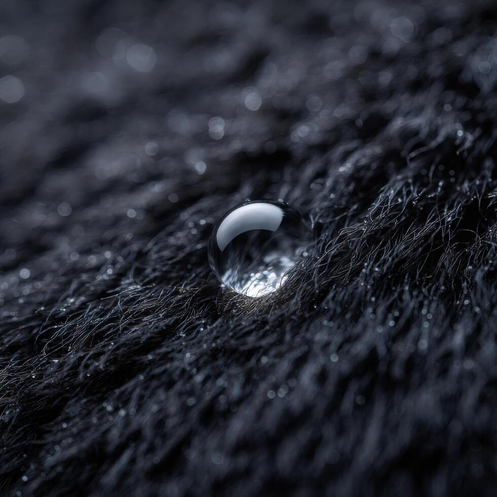 A single glistening drop of moisture on a black bears coat photo