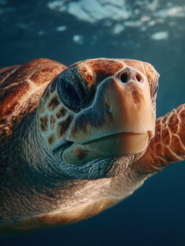 A serene loggerhead with its characteristically rough shell photo