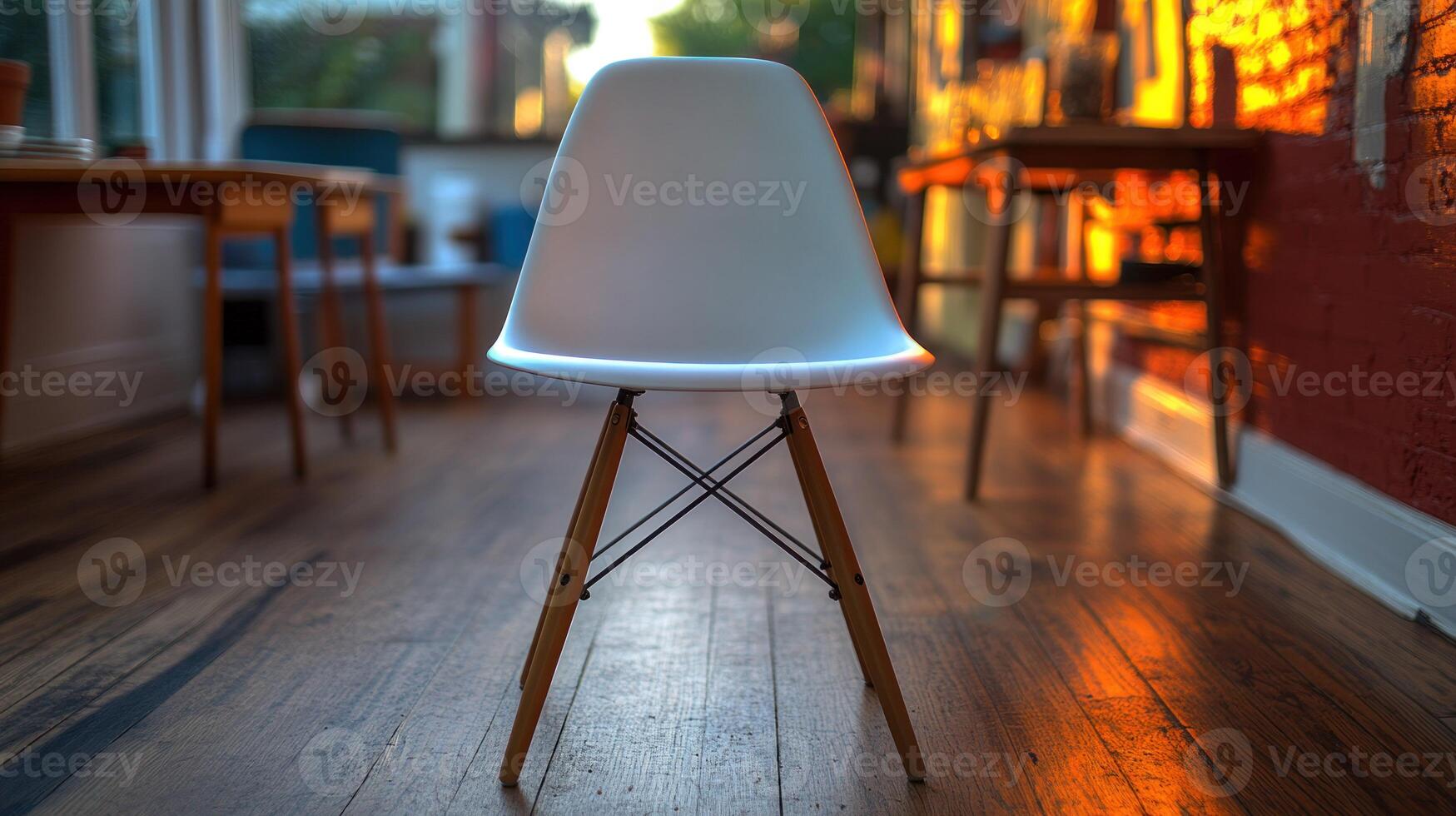 White chair on wooden floor in home photo
