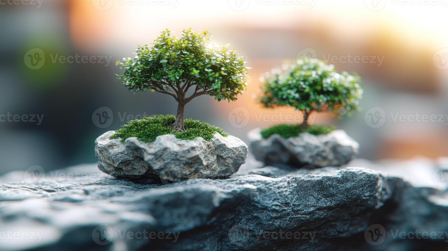 Two small trees on rocks, serene natural scene photo