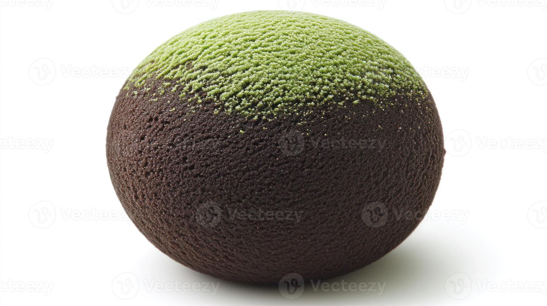 Spherical chocolate dessert with matcha topping photo