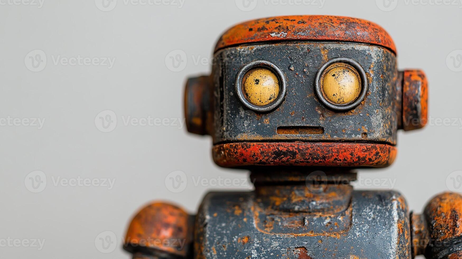 Rusty robot head, close-up photo