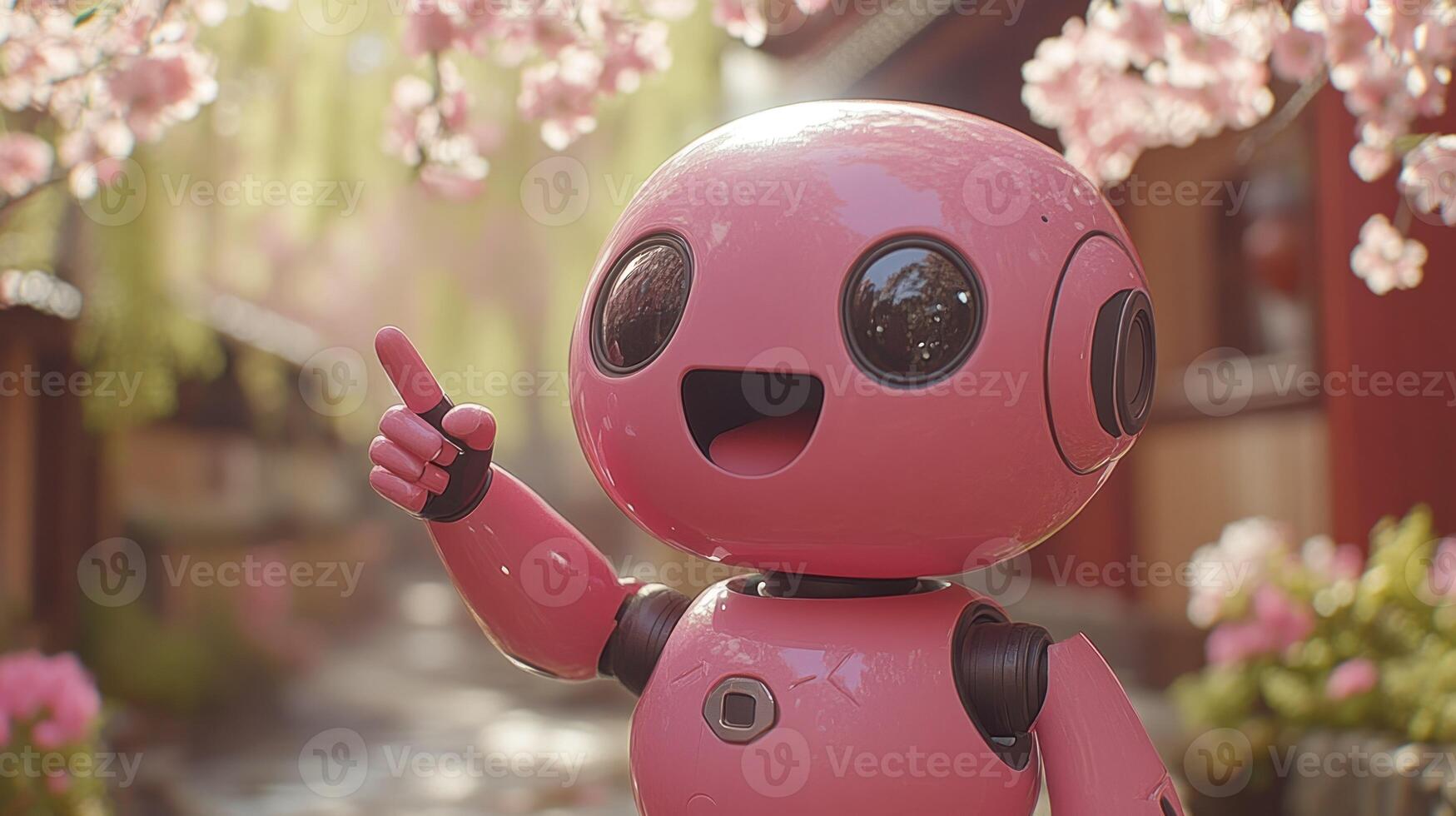 Pink robot points, cherry blossoms photo