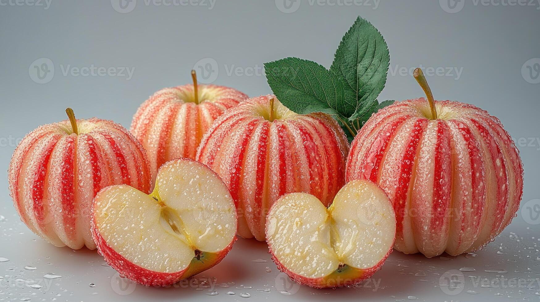 Red and white striped apples, close-up photo