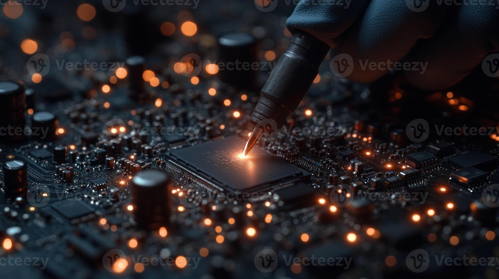 Precision soldering of a circuit board photo