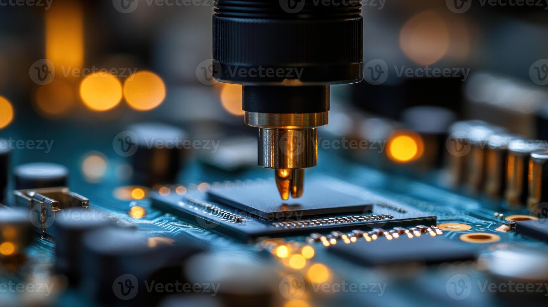 Precision chip placement on circuit board photo