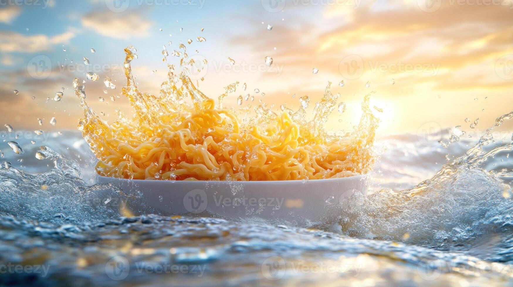 Noodles splash in ocean sunset photo