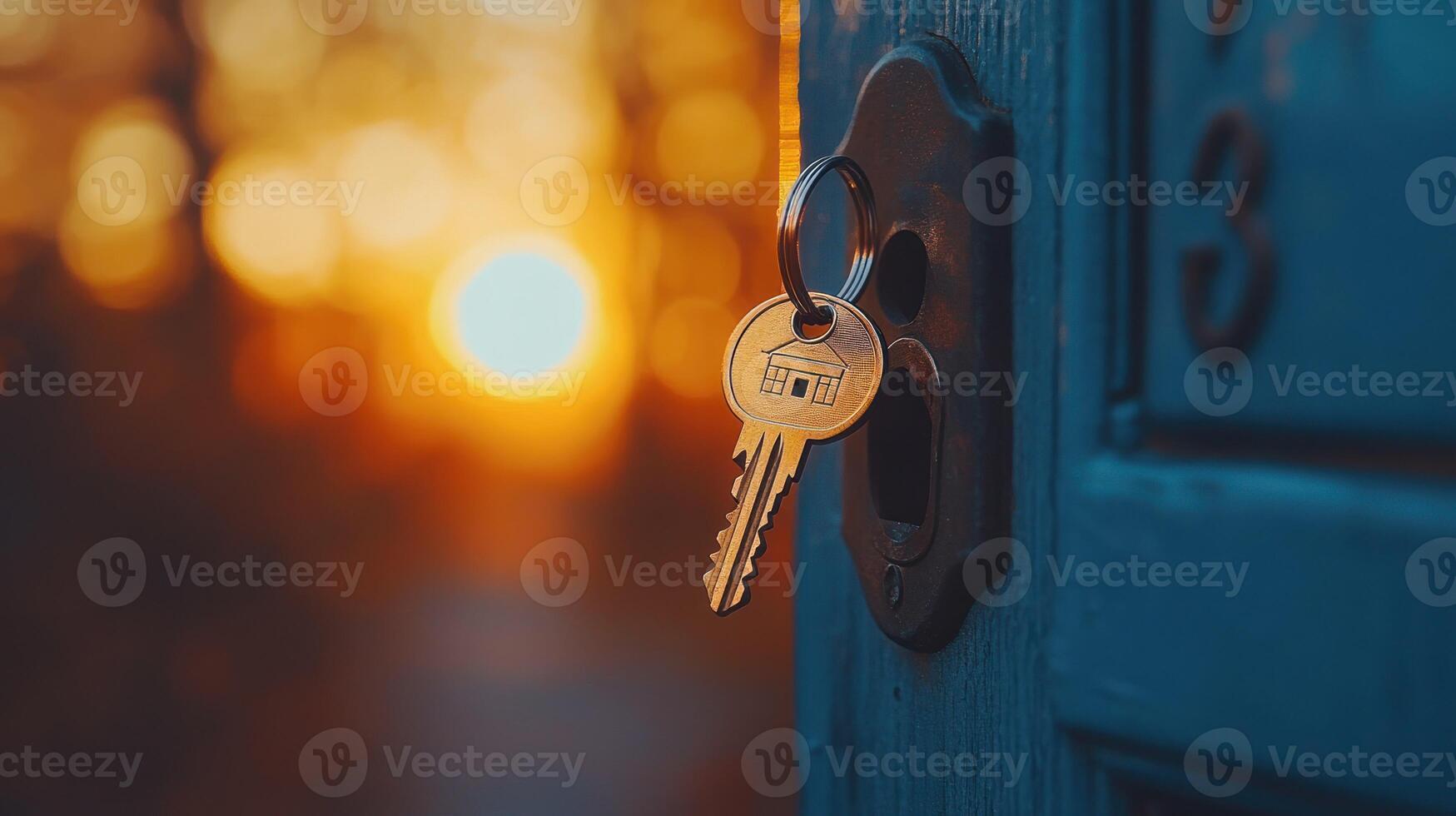 New home key in sunset glow photo