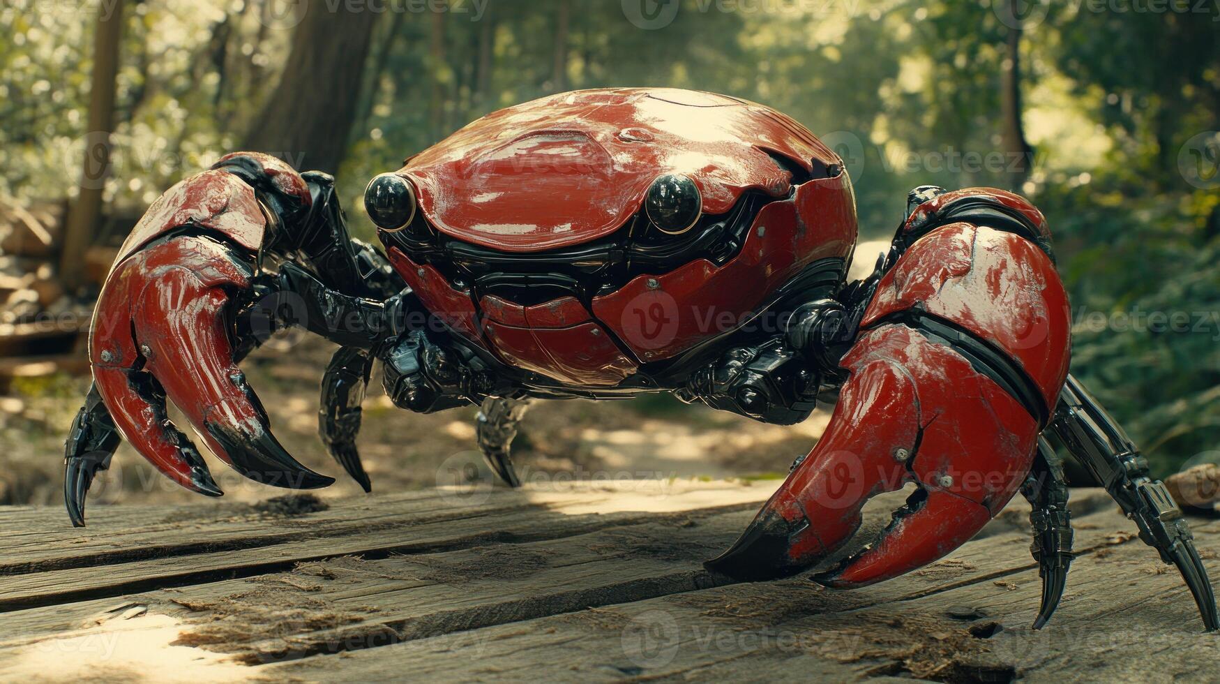 Mech crab, futuristic, red, forest photo