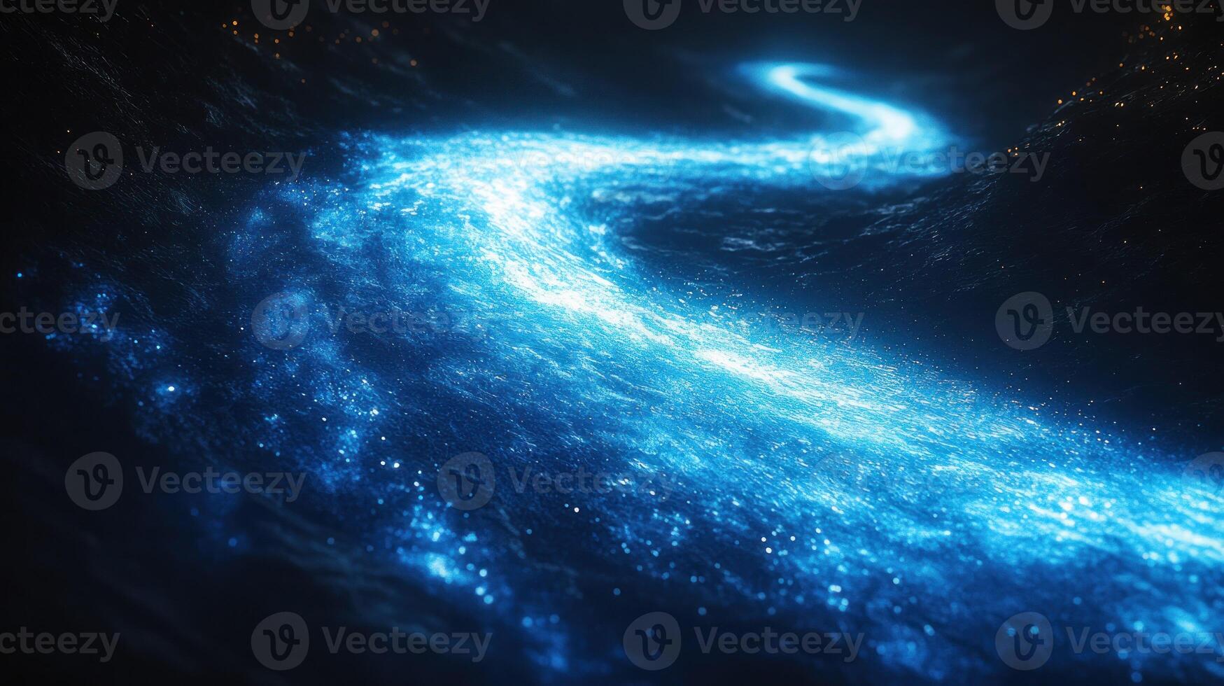 Luminous river winding through a dark cityscape photo