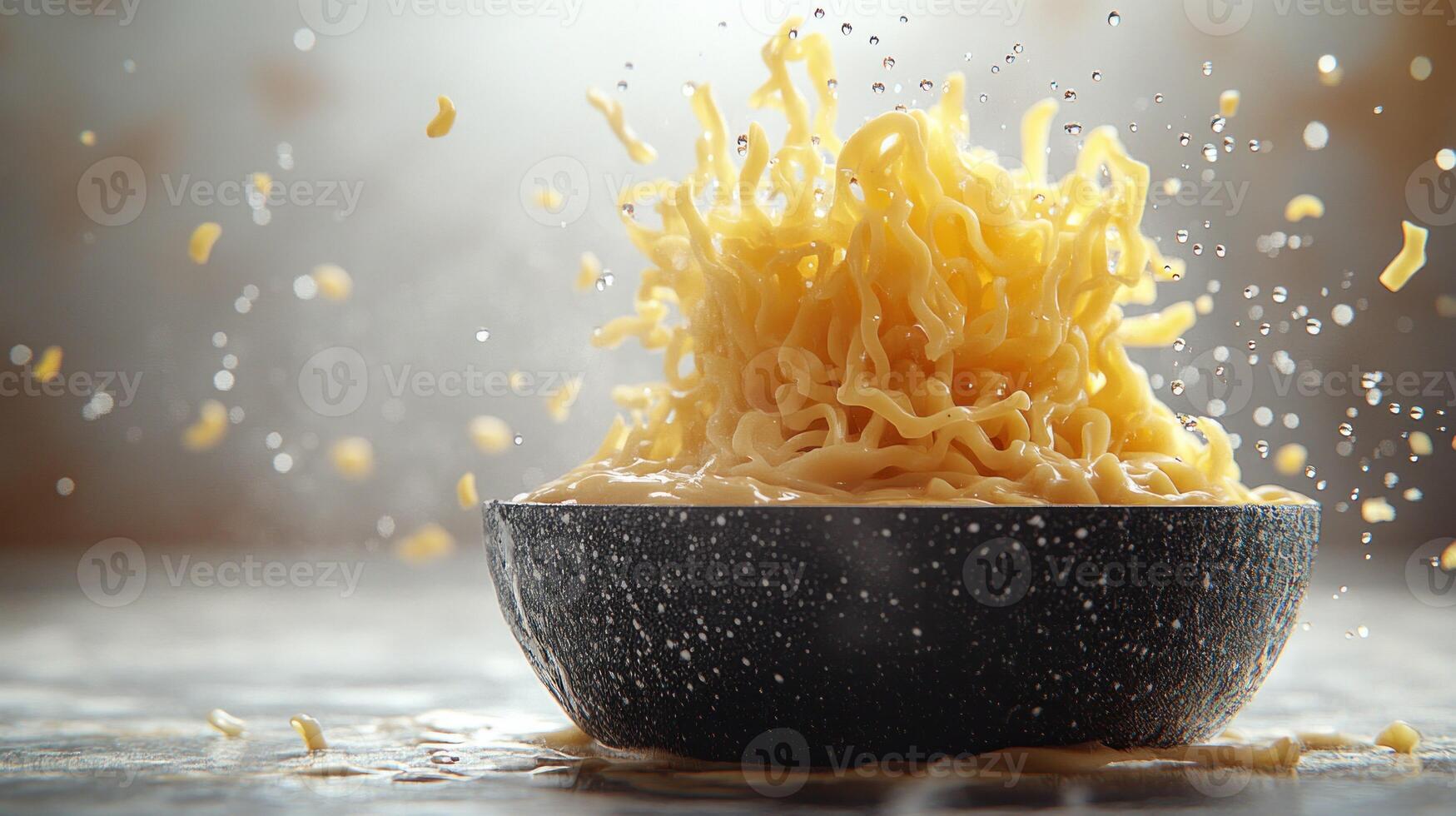 Instant noodles exploding in a bowl photo