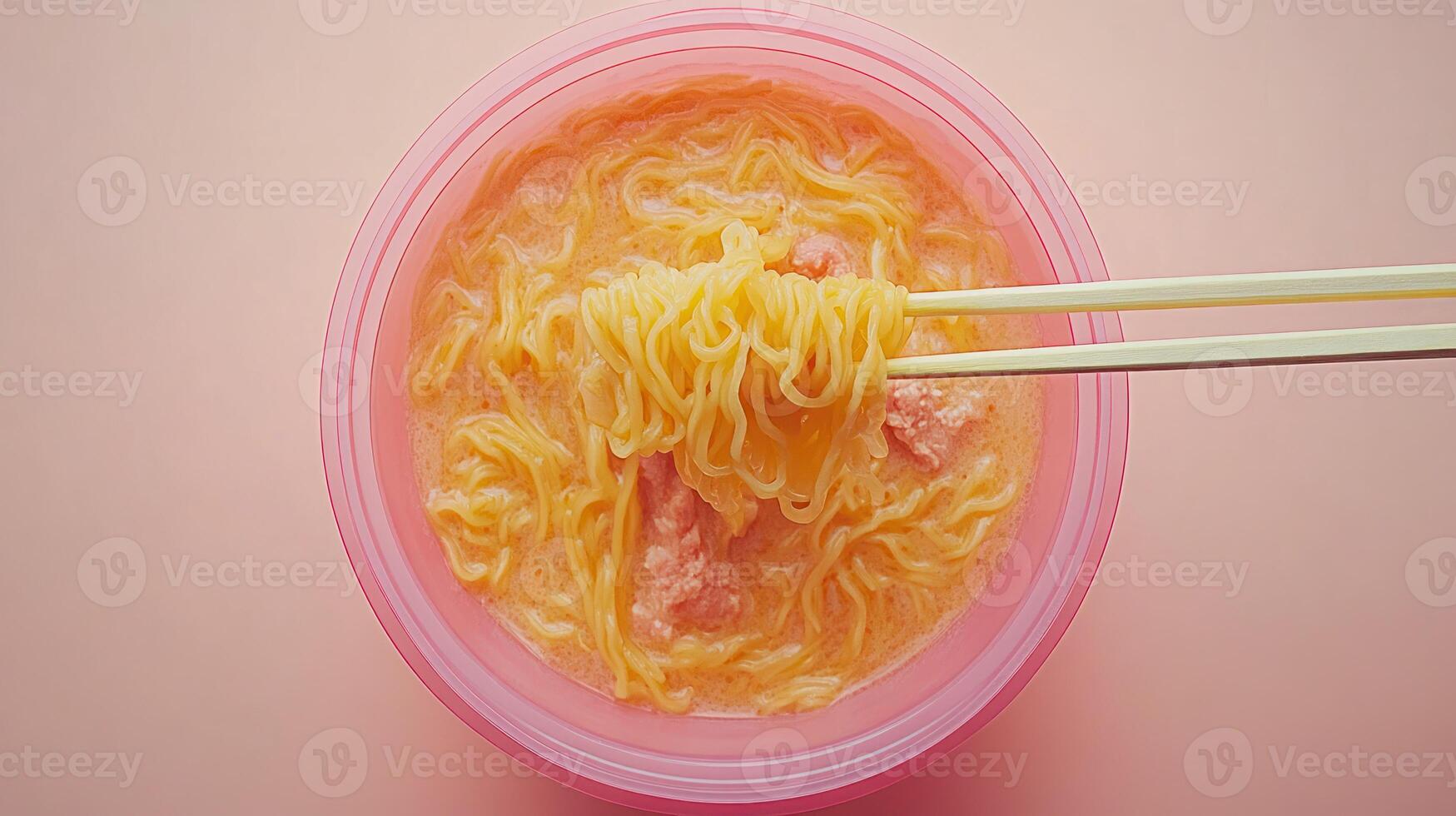 Instant noodles in a pink bowl photo