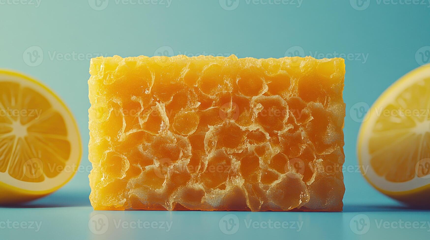 Honeycomb block with lemon slices photo