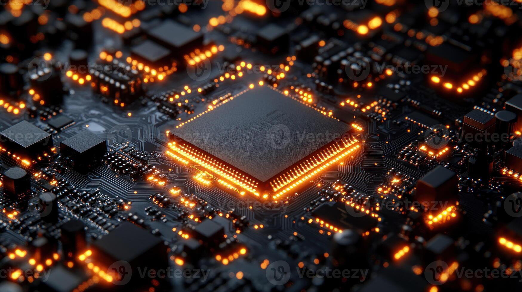 High-tech circuit board with glowing processor circuit photo