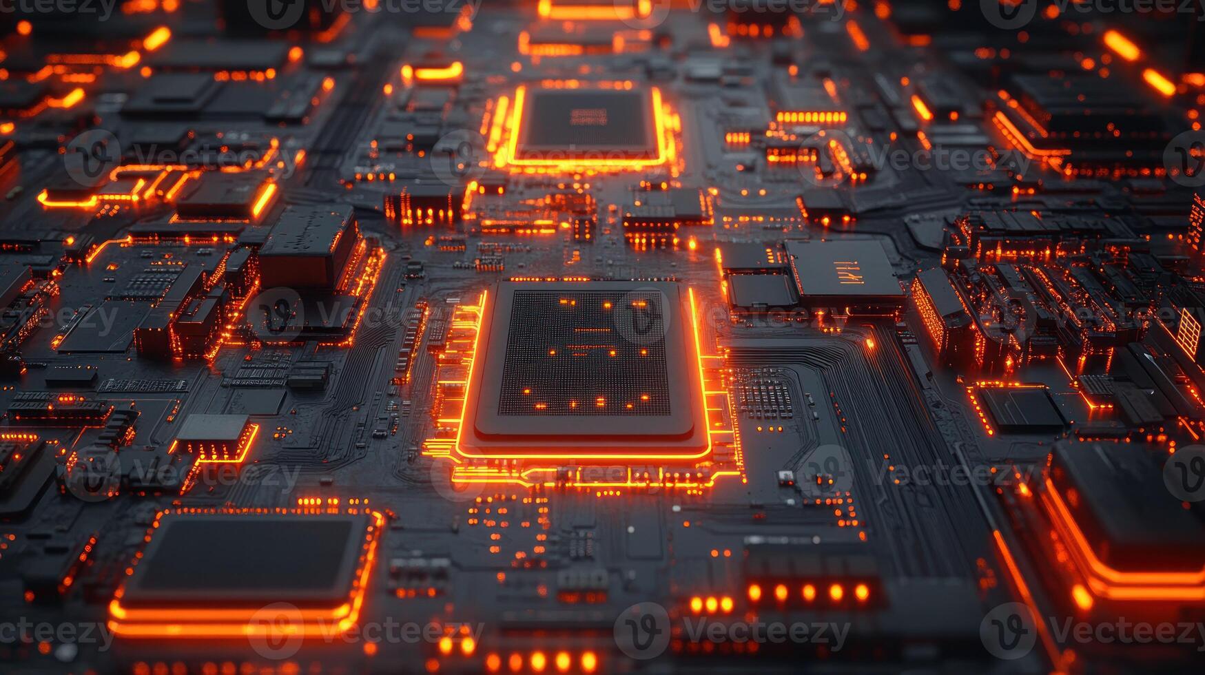 High-tech circuit board with glowing components rev two photo