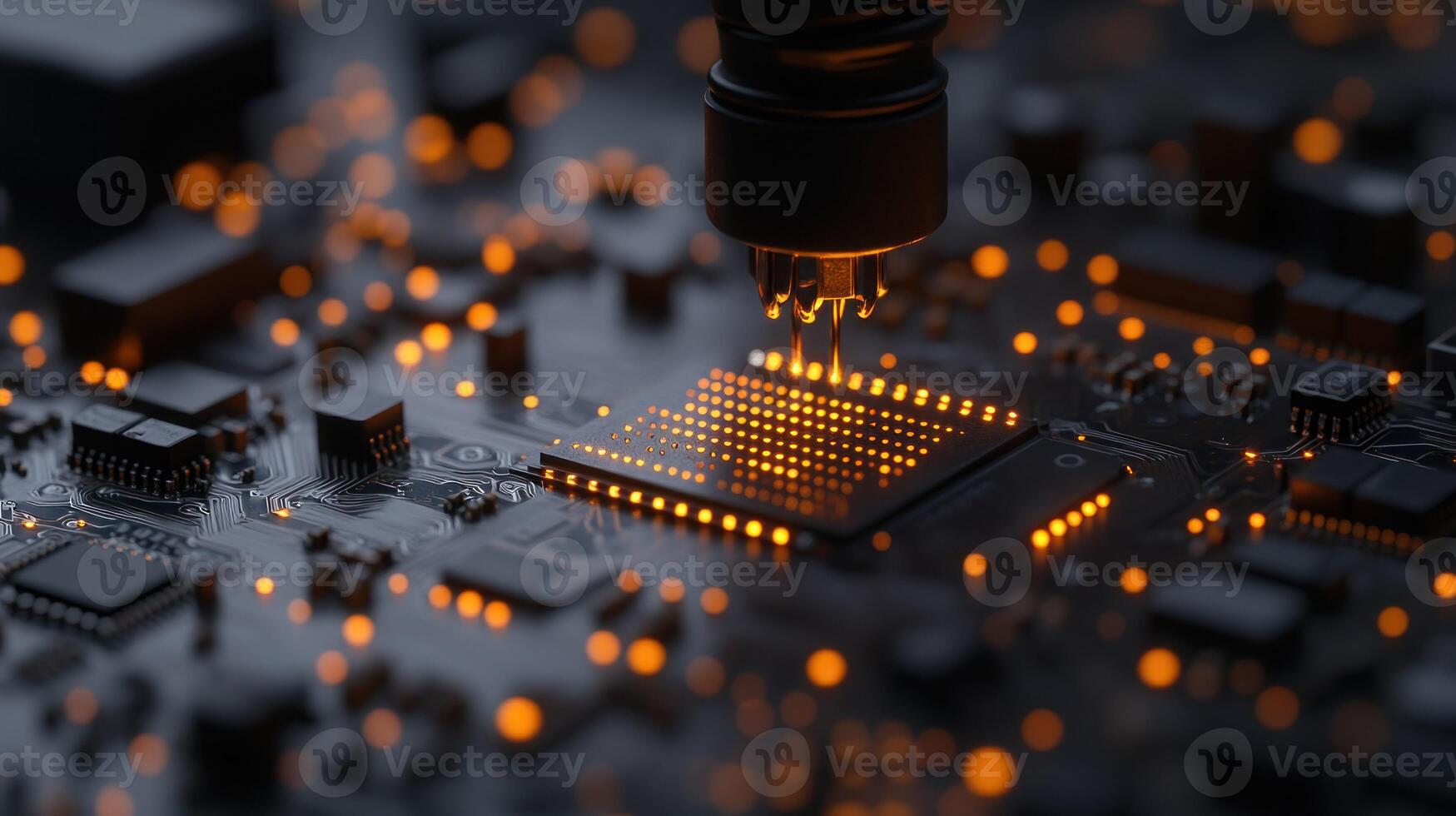 High-tech chip placement on circuit board photo