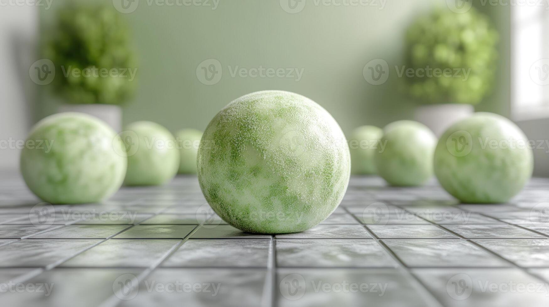 Green sphere cluster on tiled surface photo