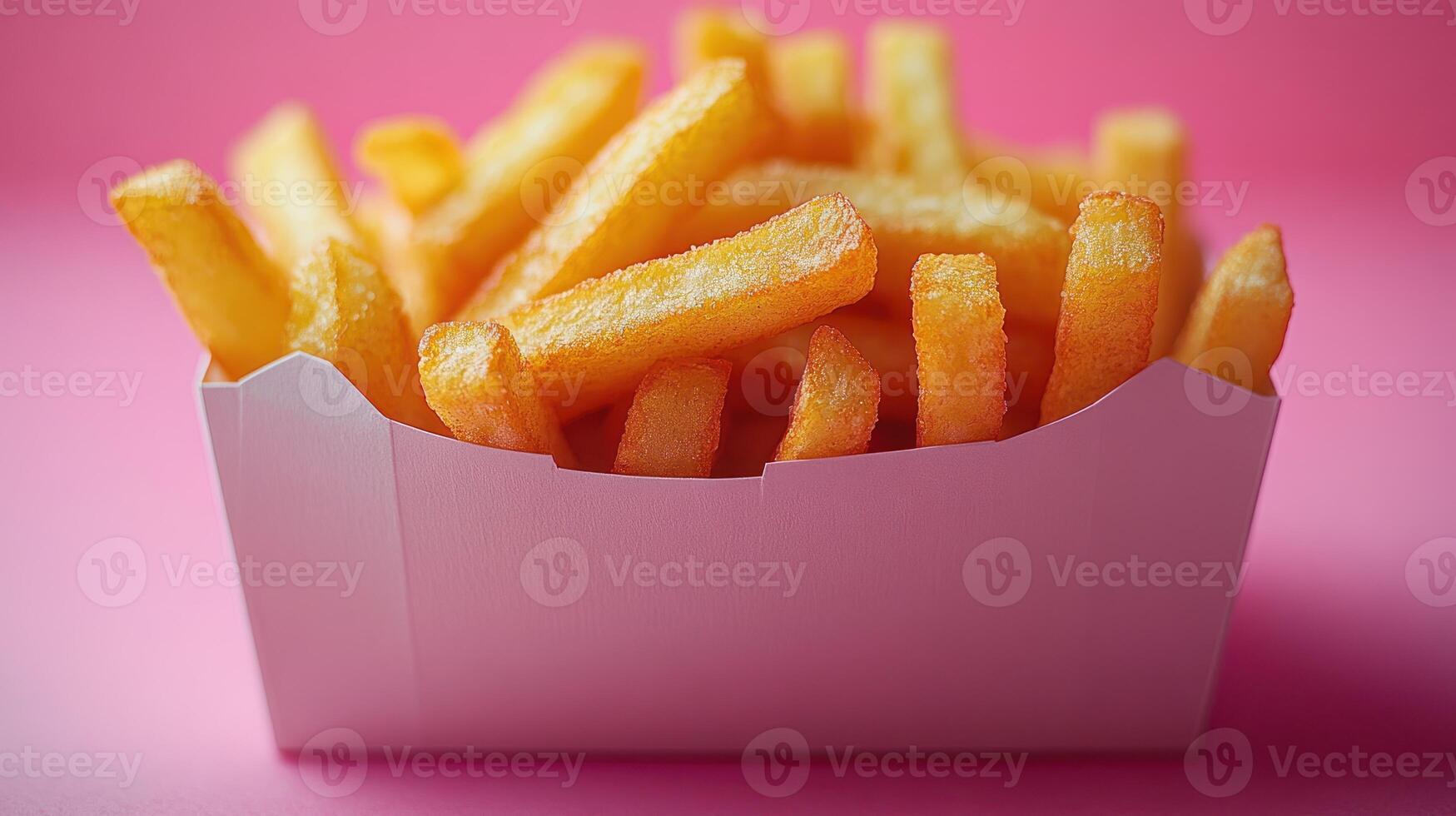 Golden French Fries in Pink Box photo
