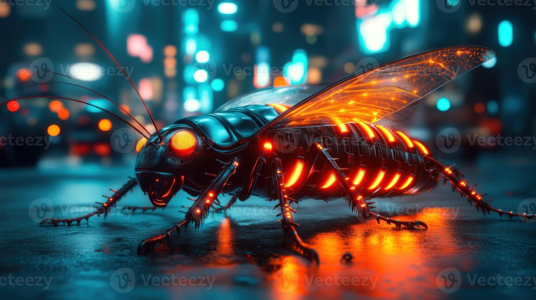 Futuristic insect robot in a city photo