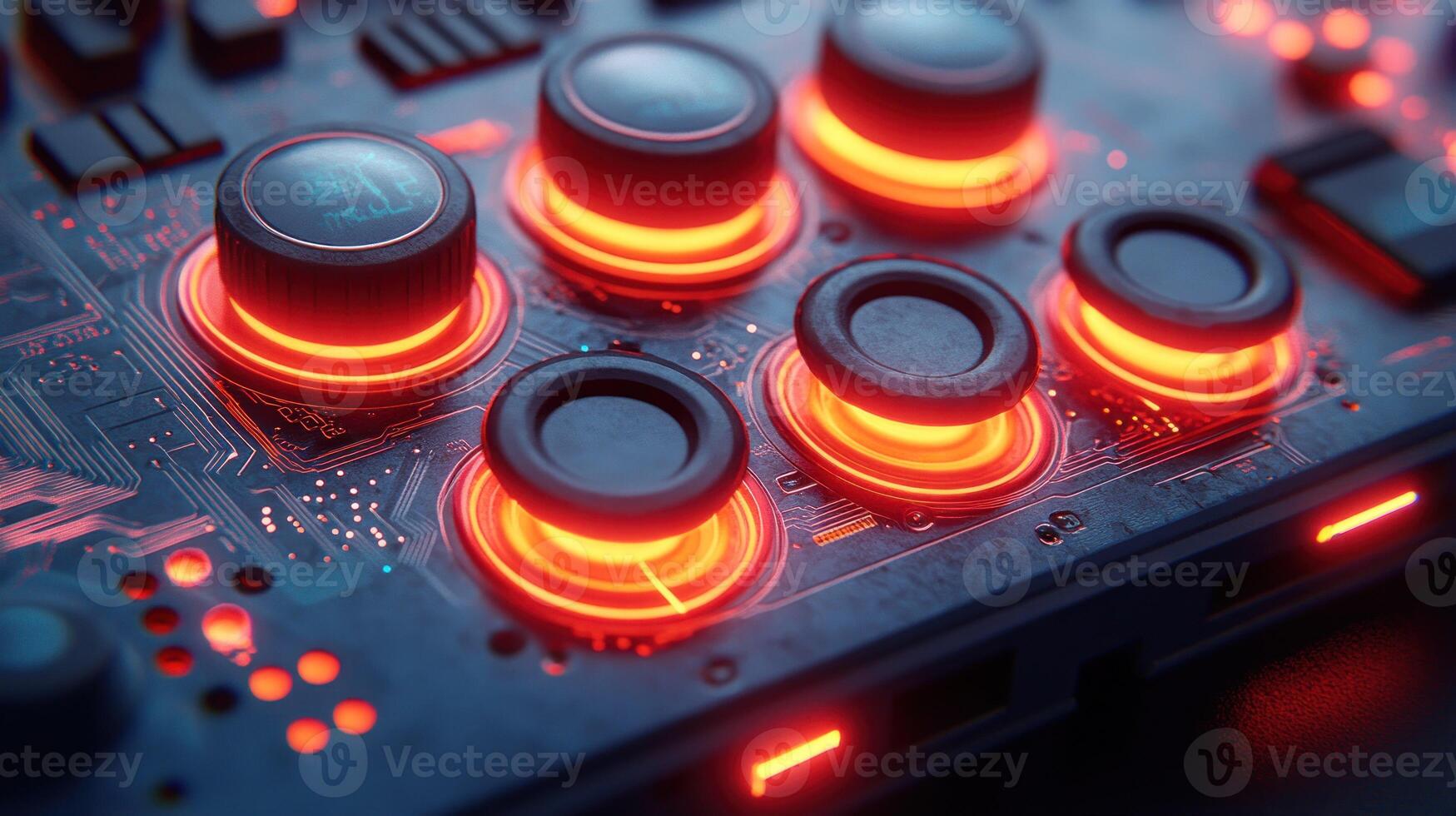 Futuristic control panel with glowing buttons photo