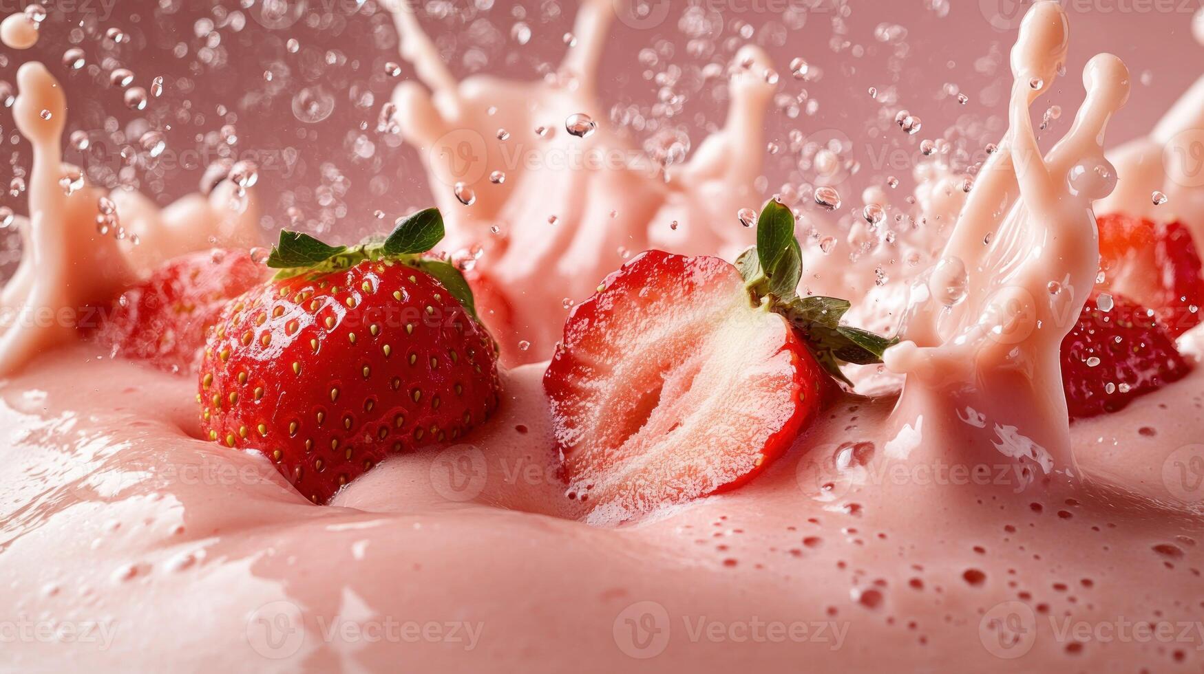 Fresh strawberry smoothie splash in milk photo