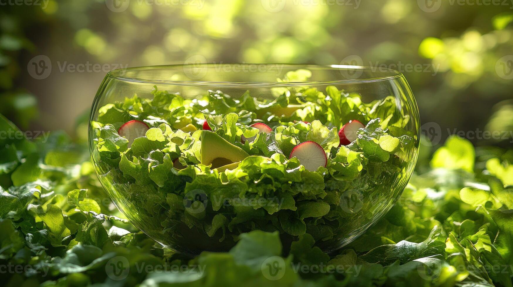 Fresh salad in glass bowl photo
