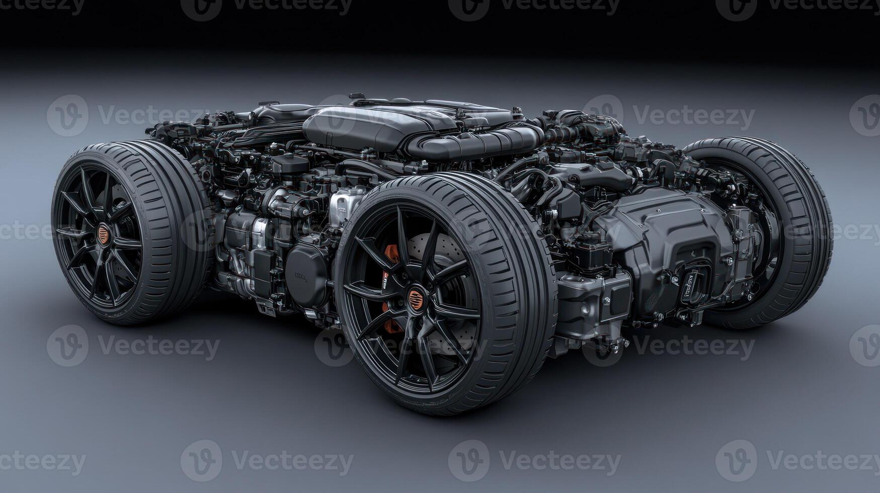 Exposed vehicle engine and chassis photo