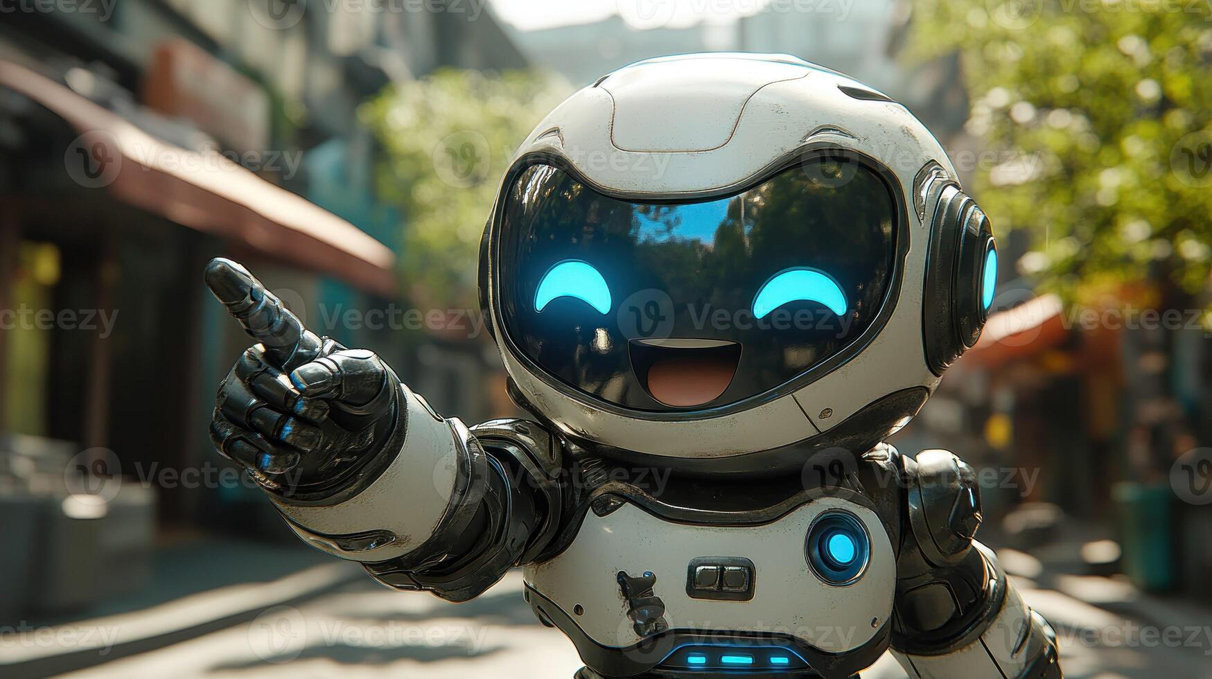 Cute robot pointing, cheerful expression photo