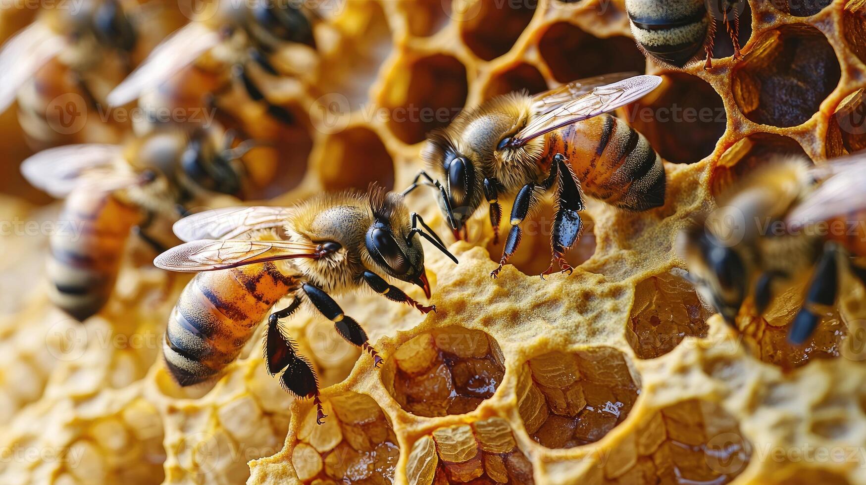 Honeybees Working Inside Honeycomb photo