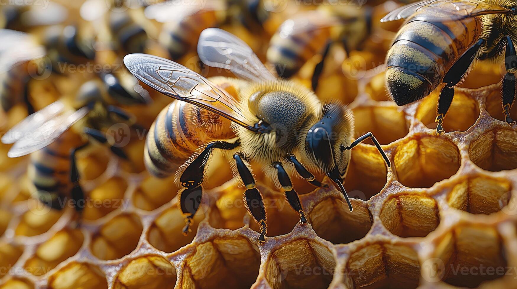 Honeybees Working A Honeycomb photo
