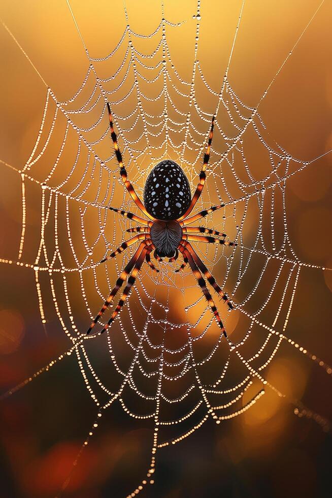 Dewdrop Decorated Spiderweb With A Speckled Spider photo