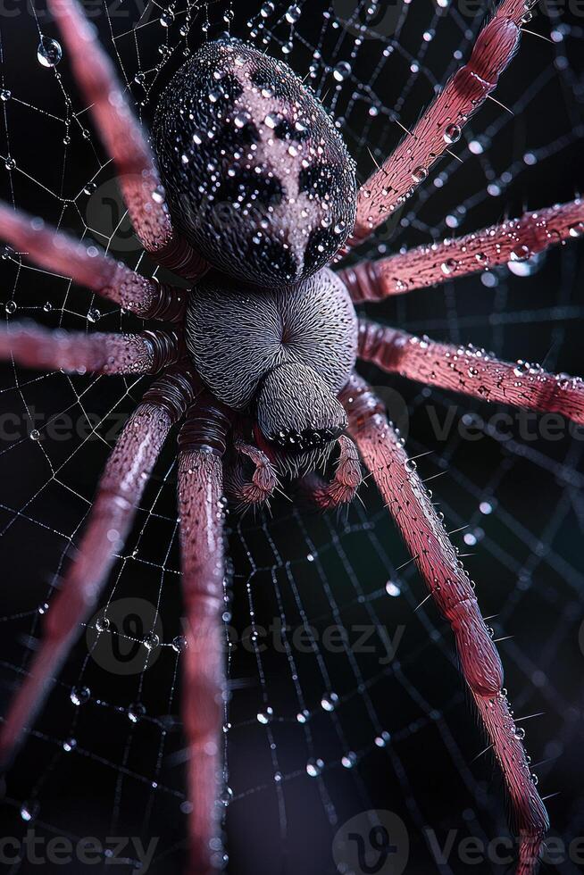 Dew Drops Adorn Spider In Its Web photo