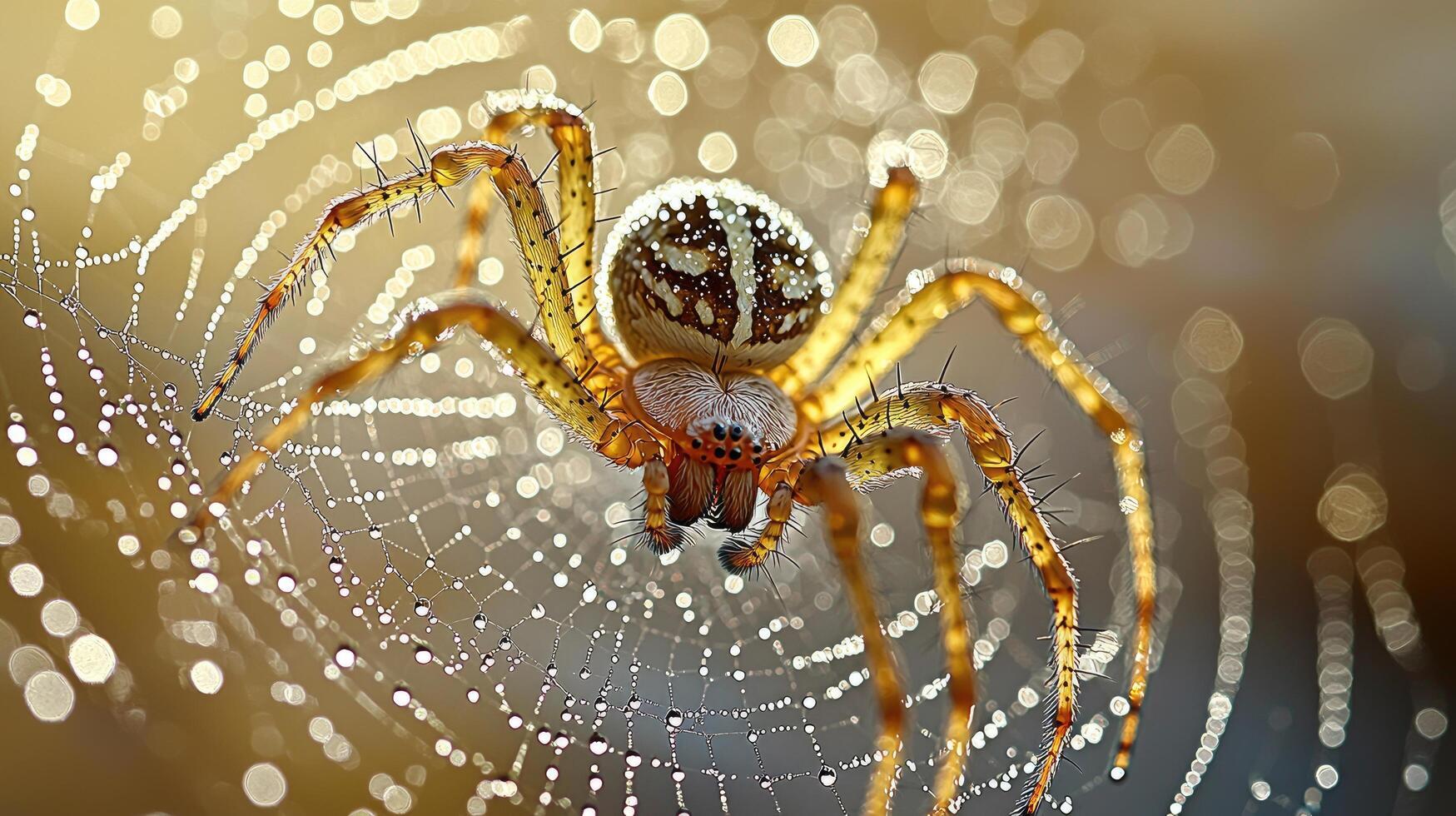 Dew Kissed Spider On Its Orb Web In Sunlight photo
