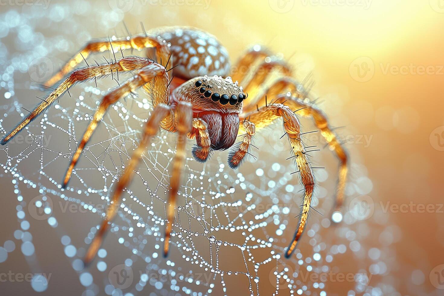 Dew Covered Spider On Its Web In Morning Light photo